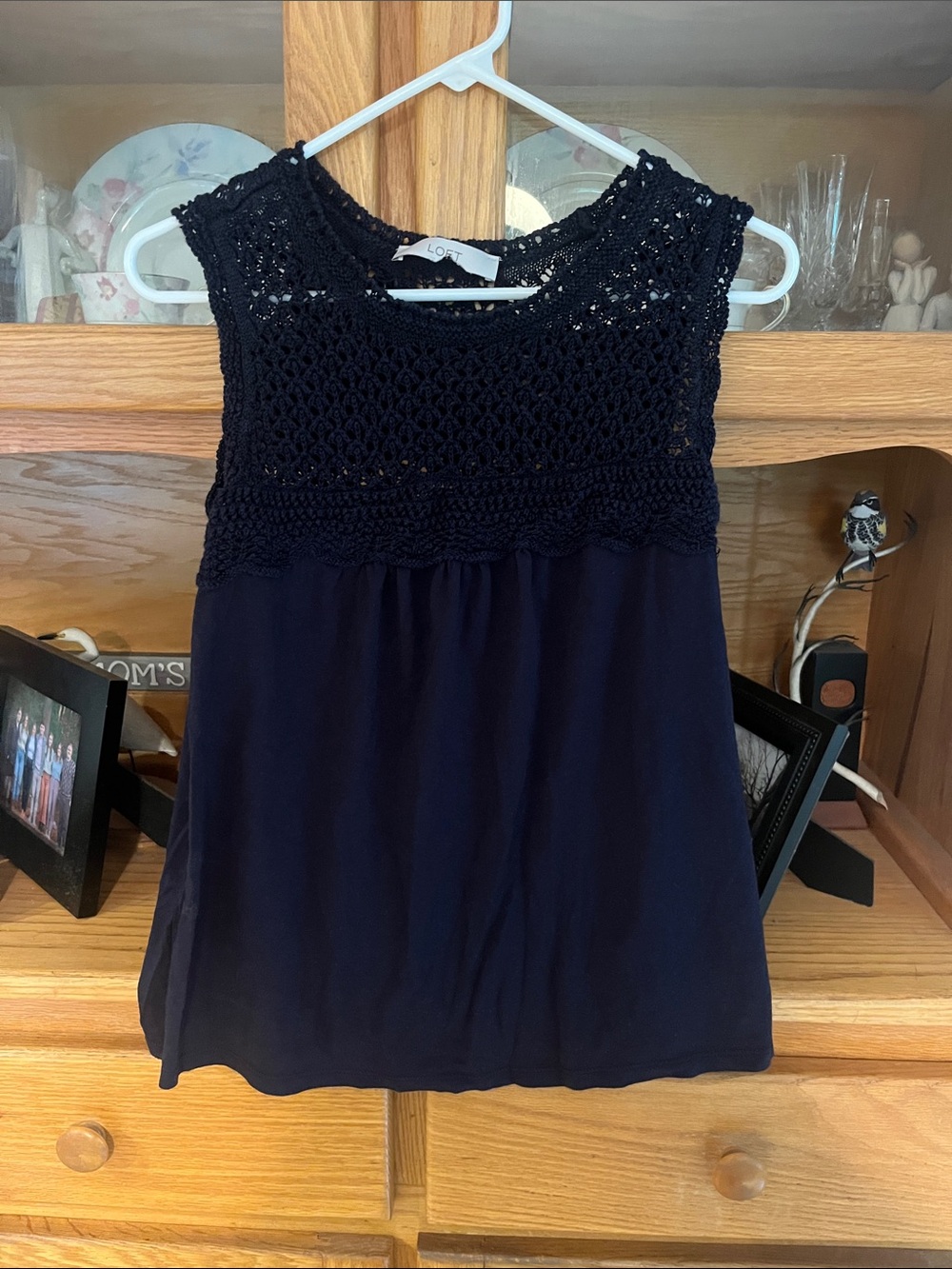 LOFT Navy Crochet Yoke Sleeveless Camisole